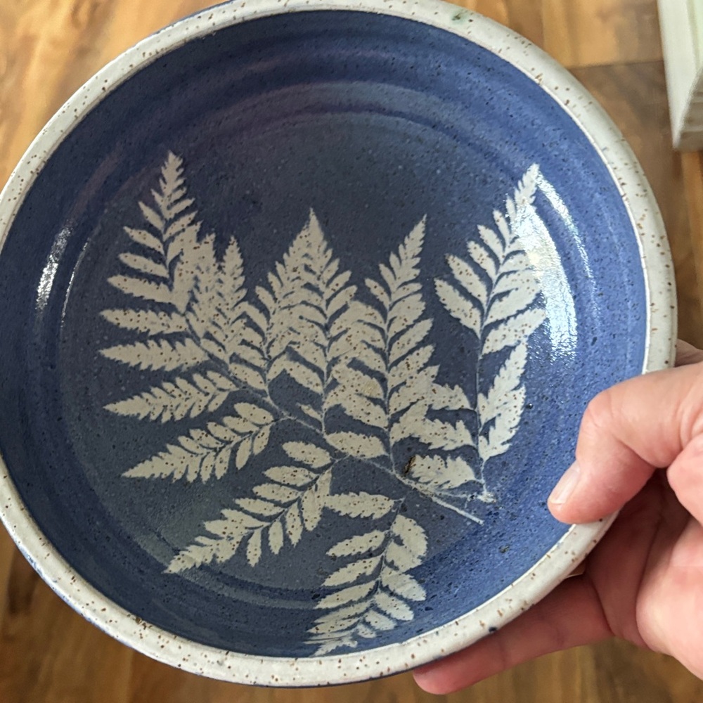 Blue Ceramic Fern Design Bowl